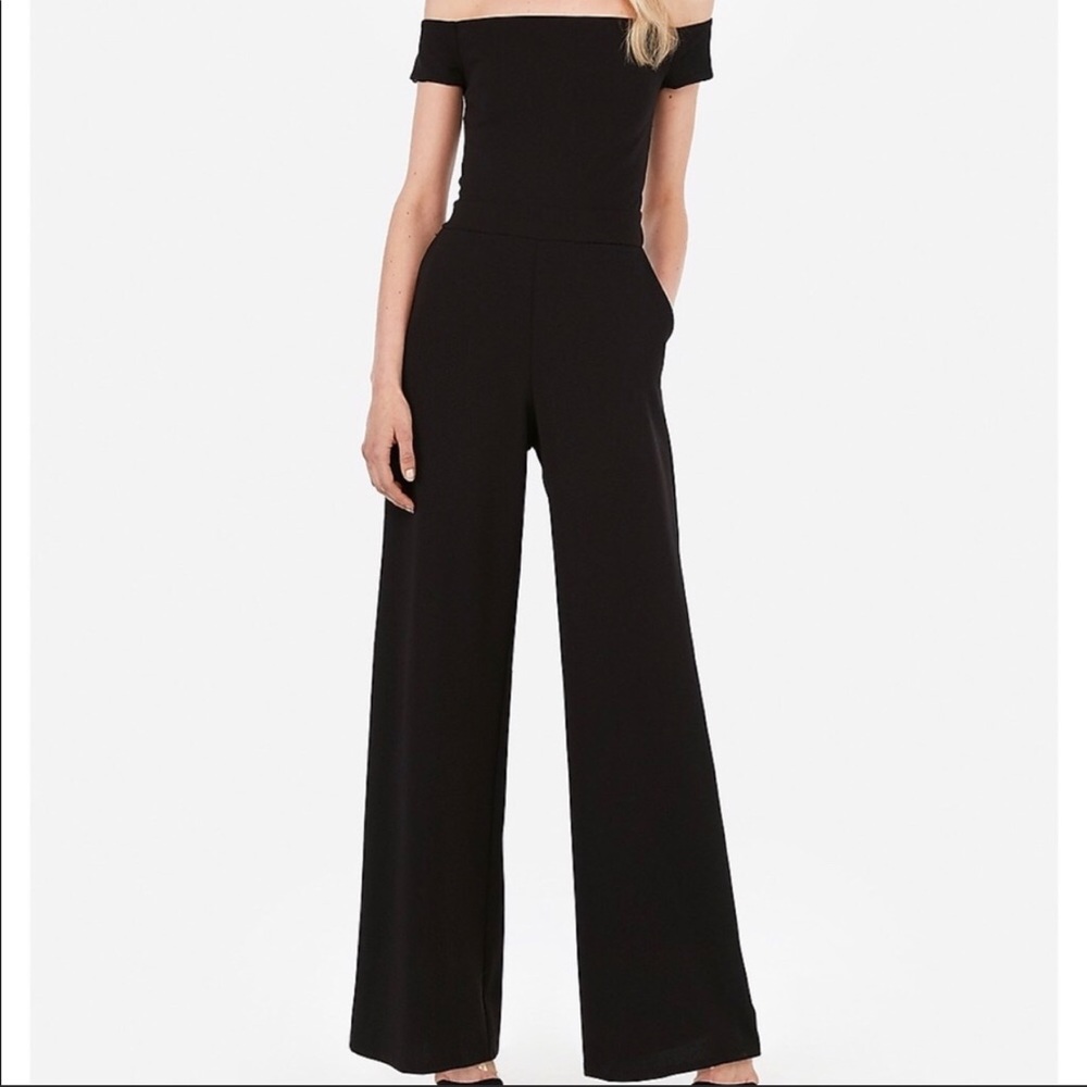 Express off the shoulder wide leg black jumpsuit
